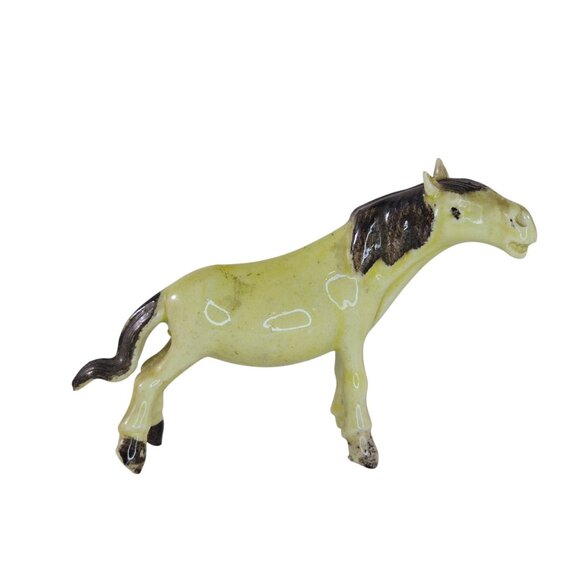 Vintage Yellow Chinese Ceramic Horse Figurine With Brown Mane & Tail - Picture 1 of 7